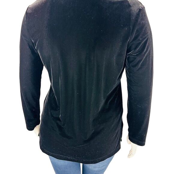 Ronnie Nichole Womans Sz Large Blouse Black Velvet Stretch Button Front - Picture 8 of 8